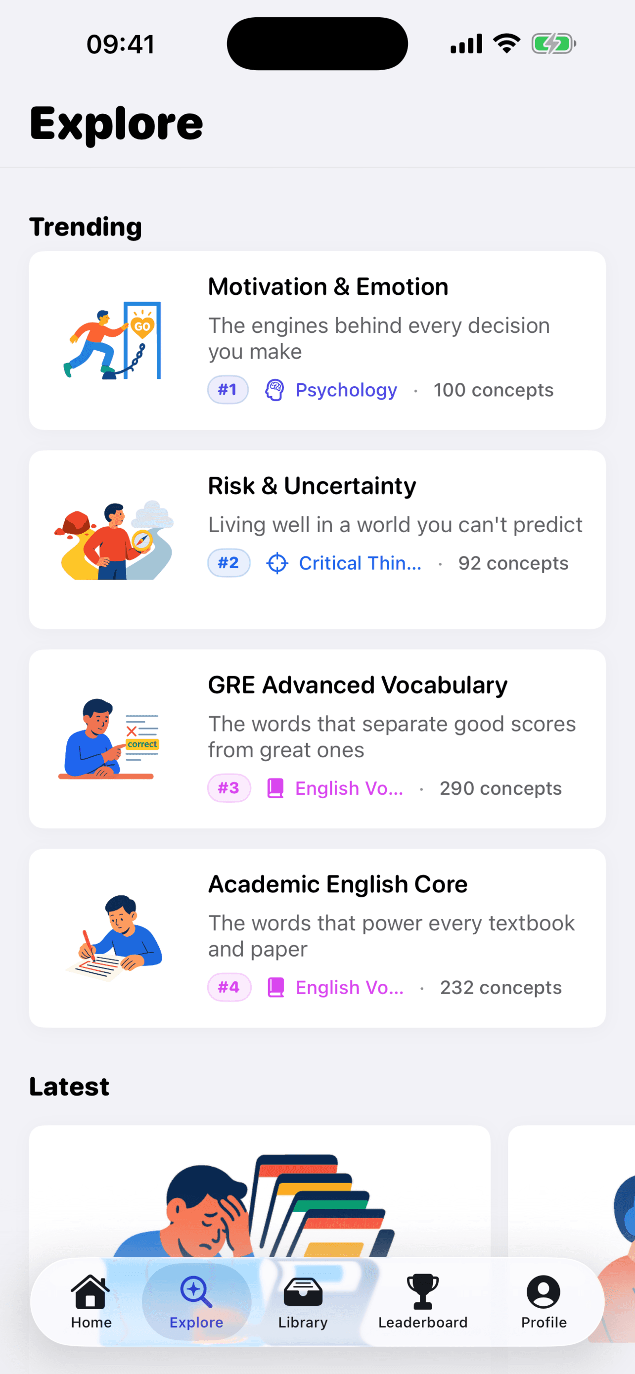 Nukio explore screen with collections and topic suggestions