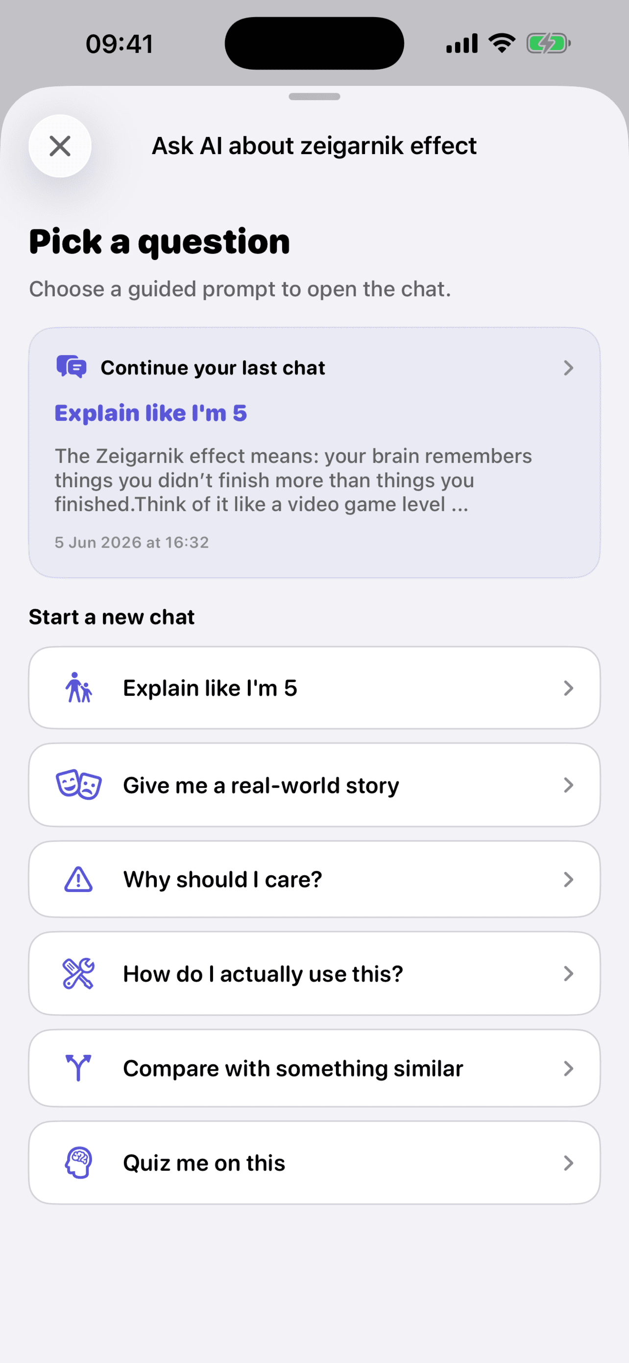 Nukio Ask AI screen for going deeper on a concept