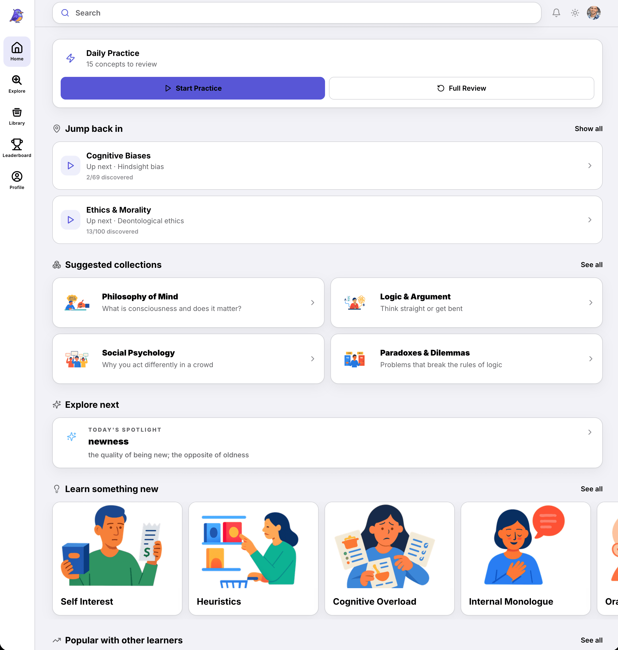 Nukio web app shown in a desktop browser with learning tools and collections
